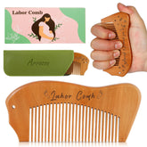 Arrozon birthing comb wooden-handle closeup shows ergonomic grip for comfortable use.