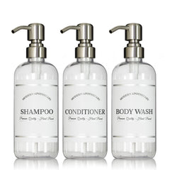 Artanis Home clear refillable shampoo bottle with pump keeps your shower organized.