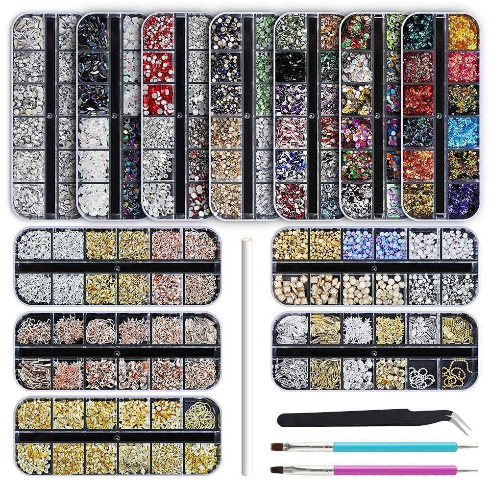Artdone nail rhinestones 12-boxes showcases quick glam accents for DIY nails.