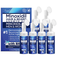 Artimore Minoxidil Foam bottle closeup for easy hair support.