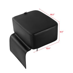 Artist hand children's leather cushion oversize barber seat black side view—height boost for eye-level interactions