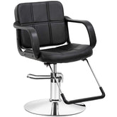 Artist hand hydraulic barber chair seat demonstrates widened comfort for clients