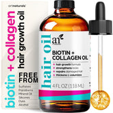 ArtNaturals Biotin Collagen Hair Oil bottle demonstrating nourishing formula for healthier hair.
