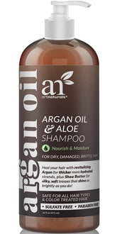 Artnaturals Moroccan Argan Oil Shampoo bottle showing product on shelf for all hair types