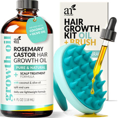 Artnaturals rosemary castor oil bottle for scalp nourishment and hair growth support.