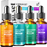 ArtNaturals Vitamin C Serum 4-Piece Set box, highlighting anti-aging benefits for brighter skin