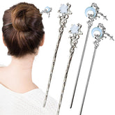 Arvintas Star Moon Hair Sticks closeup with metal silver finish for elegant updos