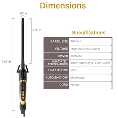 Asani curling-iron-wand-tight-clamp provides secure grip for root-to-tip curls.