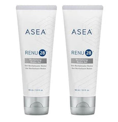 ASEA Renu 28 gel 2-pack pack-shot showing smooth skin and soothing comfort.