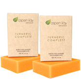 Aspen Kay Naturals Turmeric Soap bar close-up for all skin types.