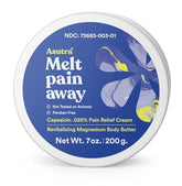 ASUTRA Melt Pain Away bottle showing warming relief for targeted muscles.