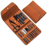 ATIMIER manicure set brown case open shows travel-ready grooming versatility.