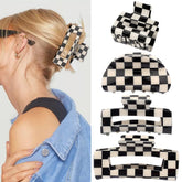 Atoden checkered hair clip large rectangle in black and white for thick hair hold