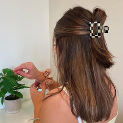 Atoden checkered hair clip small square black and white for fine hair