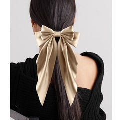 Atoden black satin bow with metal clip for secure all-day hold