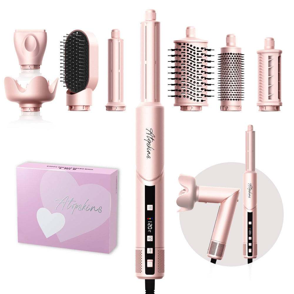 Atopskins 8-in-1 hair dryer brush foldable pink for quick salon-style results