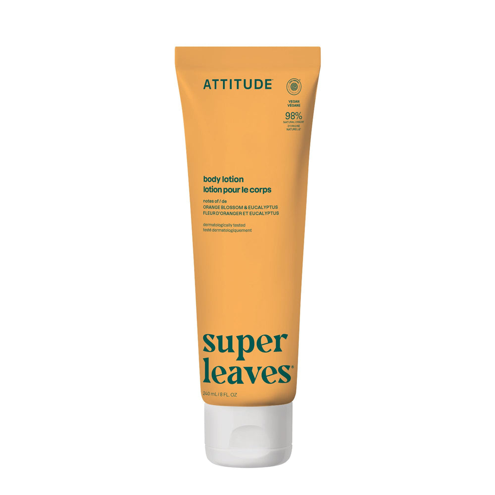 ATTITUDE Body Lotion orange blossom eucalyptus bottle offers refreshing scent and lightweight hydration.