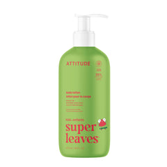 ATTITUDE Kids Lotion Watermelon & Coco bottle on shelf, a gentle daily moisturizer for kids.