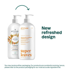 ATTITUDE Volume and Shine conditioner ingredients close-up highlighting natural origin formula.