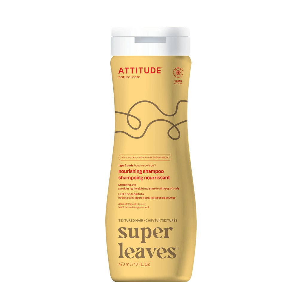 ATTITUDE Nourishing Shampoo bottle with moringa oil delivering lightweight moisture for curls