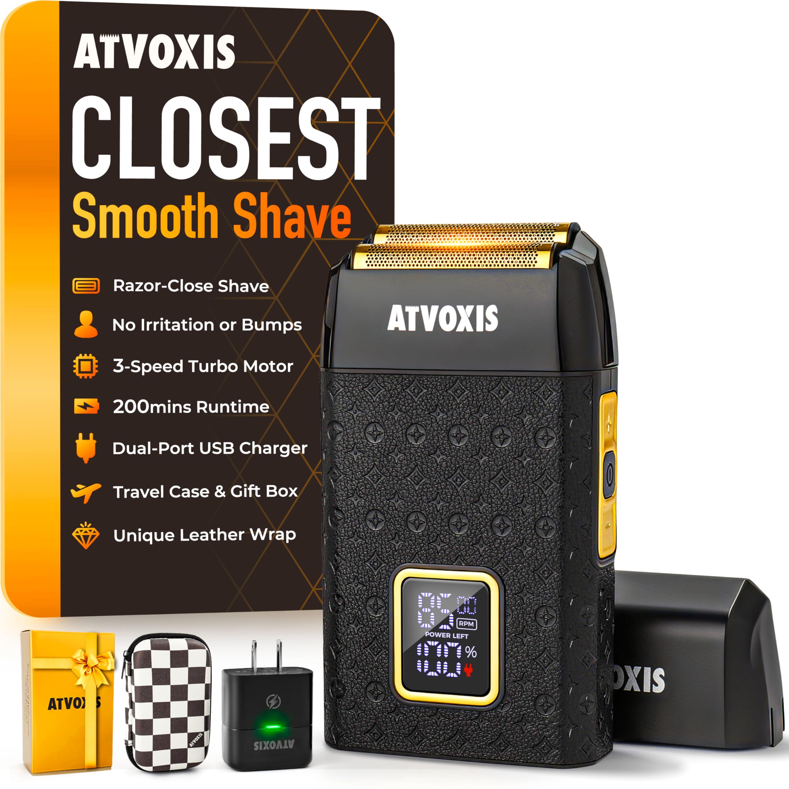 ATVOXIS close shave foil head for sensitive skin, smooth daily shave.