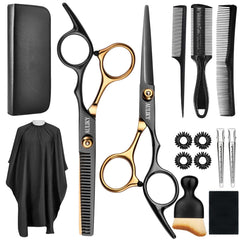 AULikY 15-piece hair cutting set with ergonomic handles for precise, salon-quality cuts