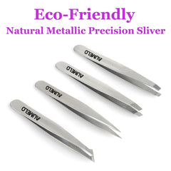 AUMELO angled tweezers conveying precise brow shaping and splinter removal