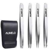 AUMELO flat tweezers showing flat tip for brow shaping and control