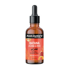 Aunt Jackie's Batana Jojoba Rice Elixir bottle front—promises nourishing shine for softer hair