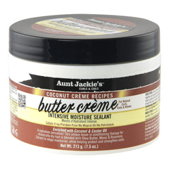 Aunt Jackie's Coconut Creme Butter Creme bottle shows deep hydration for dry hair.