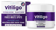 Aura Dermacare Vitiligo Cream 4oz jar shows creamy texture for gentle even skin tone.