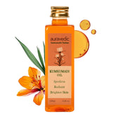 Auravedic Kumkumadi Oil saffron bottle showcasing radiant glow and lightweight hydration.