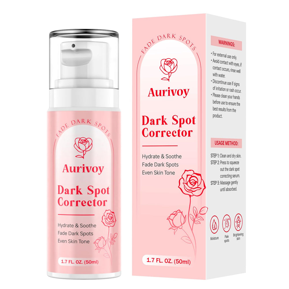 Aurivoy dark spot remover bottle closeup showing silky texture and lightweight hydration.