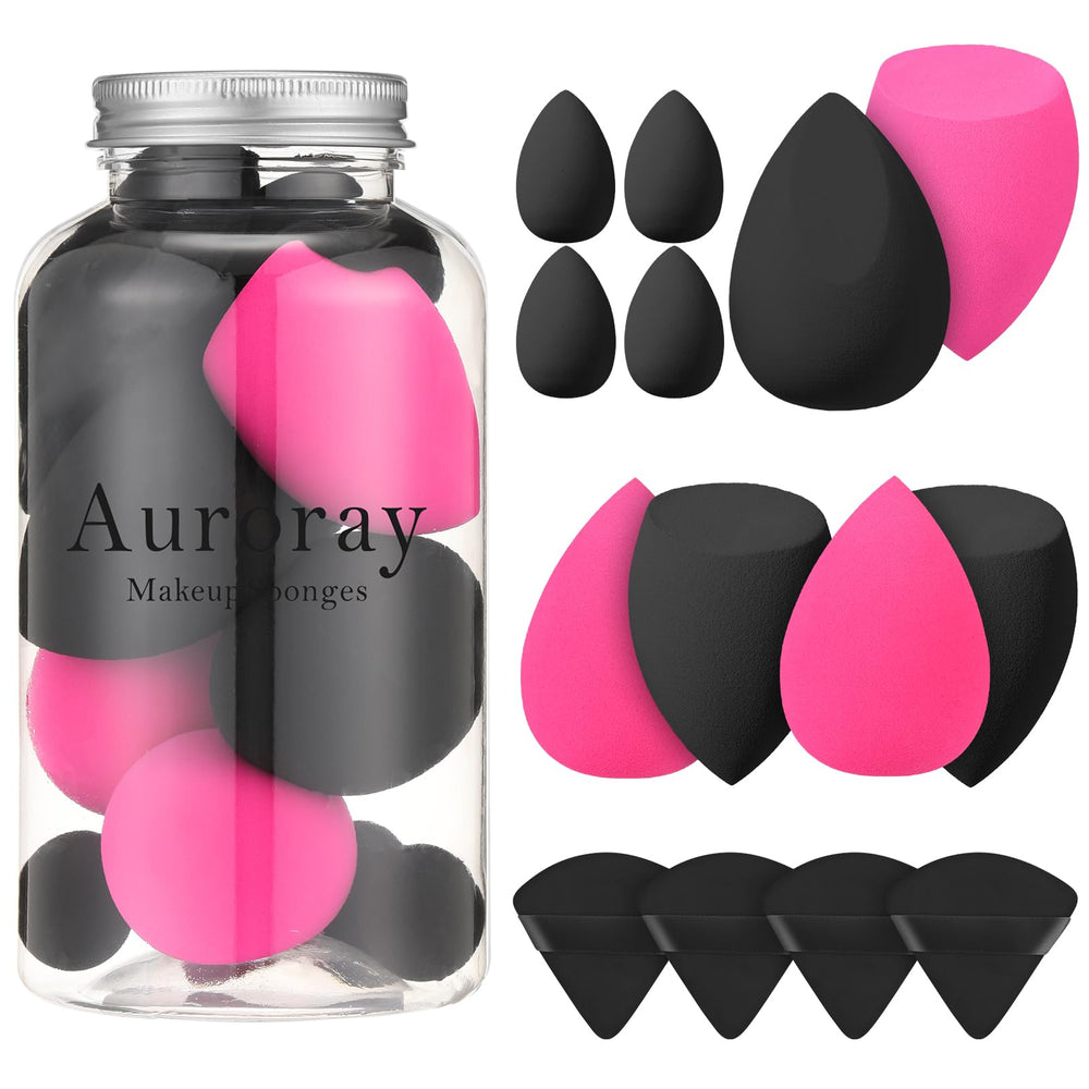 Auroray 14-pcs makeup sponges variety pack for seamless foundation blending