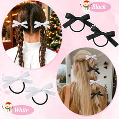 Auseibeely black and white satin bows in use — cute, versatile hairstyle accent.