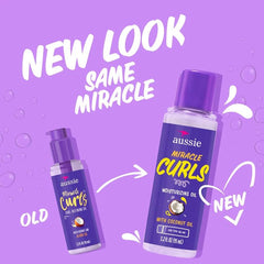 Aussie Miracle Curls oil with coconut and jojoba nourishes curls.