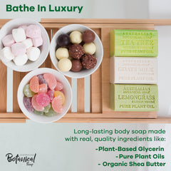 Australian Botanical Goat Milk Soap Sandalwood cocoa butter bar delivers silky lather.