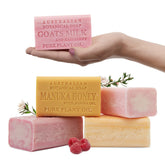 Australian Botanical Goat Milk Soap Raspberry bar delivers a creamy, hydrating cleanse.