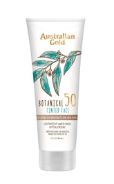 Australian Gold Botanical SPF 50 tinted sunscreen bottle for mineral protection and matte finish