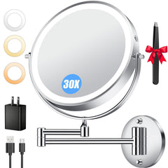 Auxmir 9-inch wall-mounted mirror front view for easy full-face makeup.
