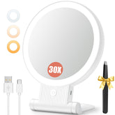 Auxmir magnifying mirror 1x 30x view enables precise makeup detailing.