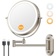 Auxmir makeup mirror front view in brushed nickel for easy daily grooming.