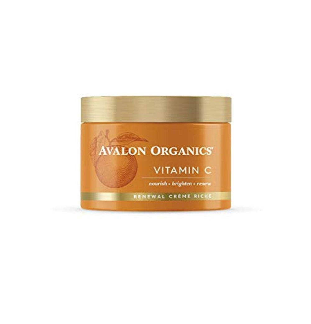 Avalon Organics Vitamin C Renewal Creme bottle demonstrates plant-based hydration for nightly renewal