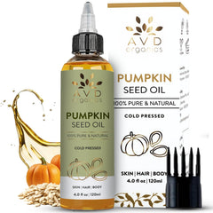 AVD ORGANICS front bottle showing 120ml pumpkin seed oil, promotes natural hydration