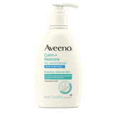 Aveeno Calm + Restore gel bottle front demonstrates fragrance-free hydration for sensitive skin