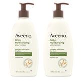 Aveeno Daily Moisturizing Lotion two-pack front label view showing fragrance-free hydration for dry skin