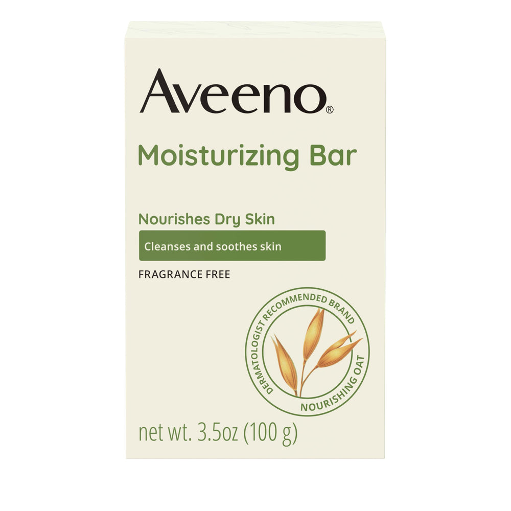 Aveeno Gentle Moisturizing Face Cleansing Bar pack of eight with nourishing oats for daily gentle cleansing.