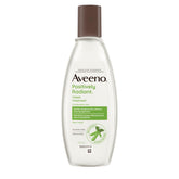 Aveeno Skin Clarifying Toner bottle close-up highlights alcohol-free, gentle hydration.