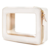 Aveniee Clear Makeup Bag front view with sleek PU leather for stylish organization at home