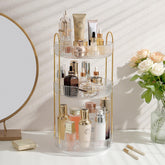 Aveniee rotating makeup organizer 360-degree rotation top view enables quick access.